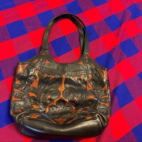 ALDO Black Brown Leather Embossed VTG Purse Handbag - Picture 11 of 14